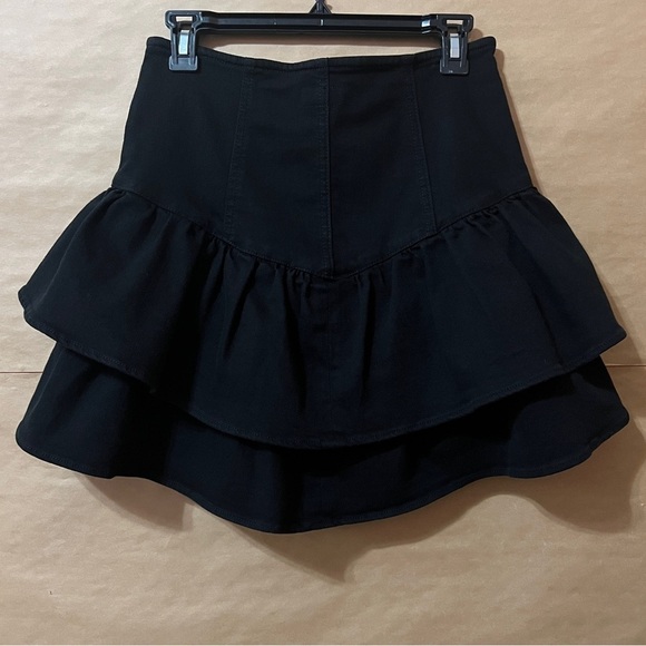 Mother The Pixie Minx Mini Skirt Pitch Black Ruffle Tiered Denim Button Size 27 - Picture 9 of 14